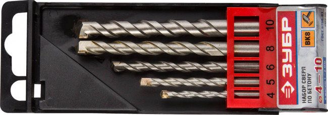 Набор ЗУБР Свёрла "МАСТЕР" по бетону, ударные, 4; 5; 6; 8; 10мм, 5шт,  ( 2922-H5 )