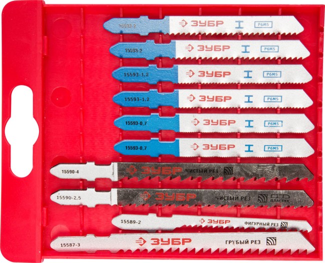 Набор ЗУБР "ЭКСПЕРТ" Полотна для эл/лобзика, по дер. и мет., EU-хвост., пласт.бокс, 10шт ,  ( 15586-H10 )