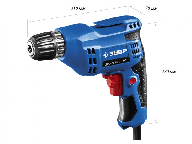 Дрель безударная, реверсивная, 420 Вт, 10 мм БЗП патрон, электронная регулировка скорости, 0-3000 об/мин, ЗУБР Профессионал,  ( ЗД-П421 ЭР )