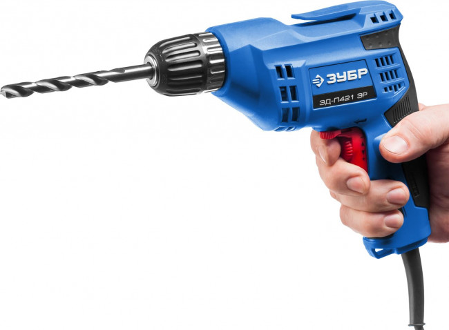 Дрель безударная, реверсивная, 420 Вт, 10 мм БЗП патрон, электронная регулировка скорости, 0-3000 об/мин, ЗУБР Профессионал,  ( ЗД-П421 ЭР )