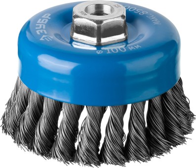 ЗУБР "ПРОФЕССИОНАЛ". Щетка чашечная для УШМ, плетеные пучки стальной проволоки 0,5мм, 100ммхМ14,  ( 35275-100_z02 )