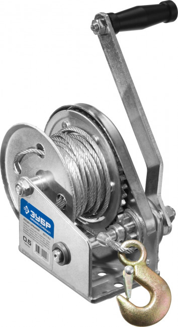 Лебедка ручная барабанная ЗУБР "ПРОФЕССИОНАЛ", подъемная, тросовая, 0,5т, 8м,  ( 43117-0.5 )