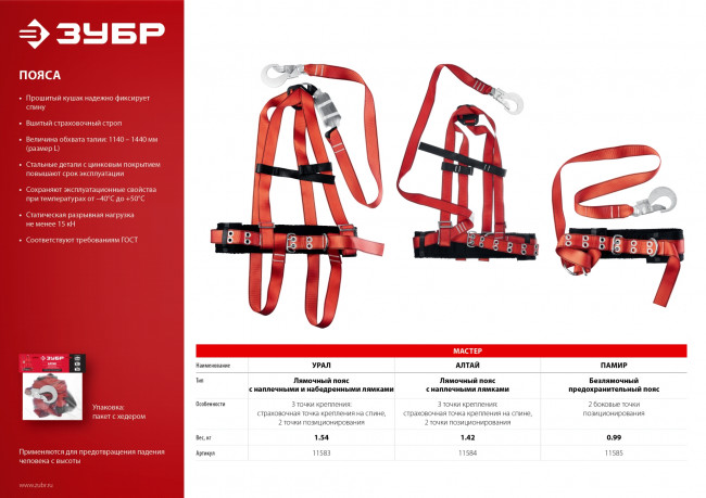Урал лямочный пояс, ленточный строп с амортизатором, ЗУБР ( 11583 )