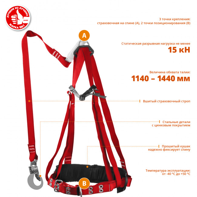 Урал лямочный пояс, ленточный строп с амортизатором, ЗУБР ( 11583 )