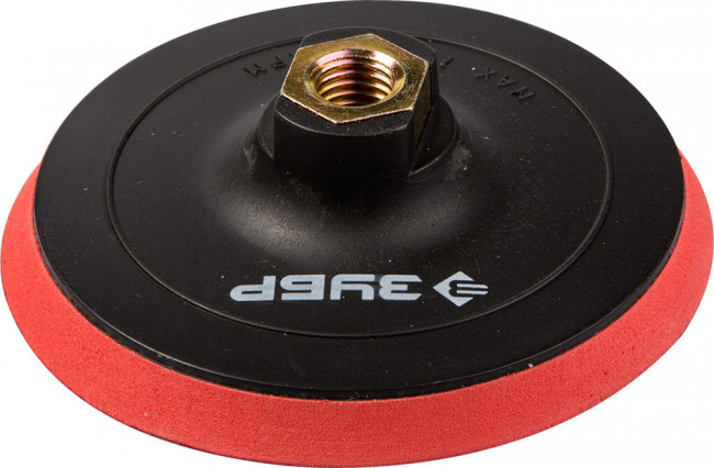 Тарелка опорная ЗУБР "МАСТЕР" пластиковая для УШМ под круг на липучке, мягкая полиуретановая прокладка, d 115 мм, М14  ,  ( 35782-115 )