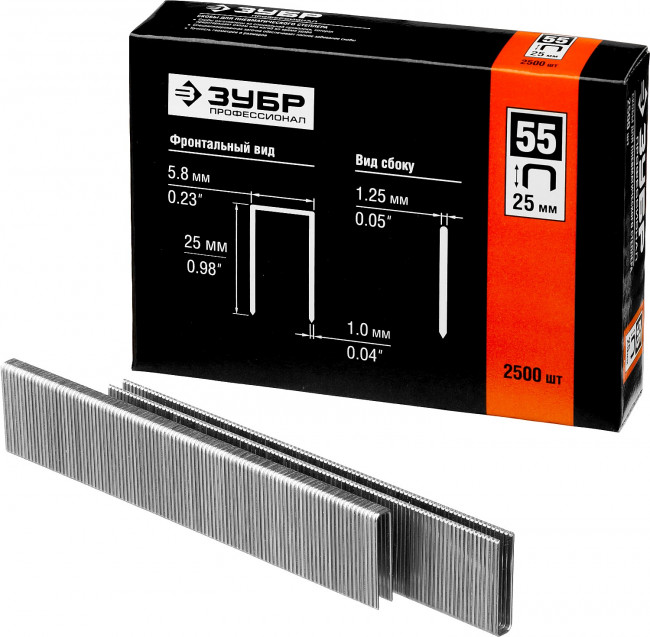 ЗУБР 25 мм скобы для степлера узкие тип 55, 2500 шт,  ( 31855-25 )