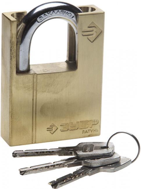 Замок ЗУБР "ЭКСПЕРТ" навесной, латунный корпус, закаленная дужка, с дополнительной защитой, 60мм, ( 37297-60 ) Замок ЗУБР "ЭКСПЕРТ" навесной, латунный корпус, закаленная дужка, с дополнительной защитой, 60мм, ( 37297-60 )