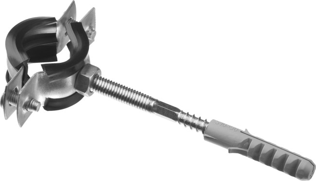 Хомут трубный с гайкой, оцинкованный, в комплекте с сантехнической шпилькой и дюбелем, 1/2", 1шт, ЗУБР,  ( 37866-20-24 )