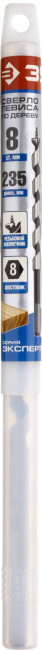 Сверло по дереву, спираль Левиса, HEX хвостовик, ЗУБР Эксперт 2948-235-08, d=8х235мм,  ( 2948-235-08_z01 )