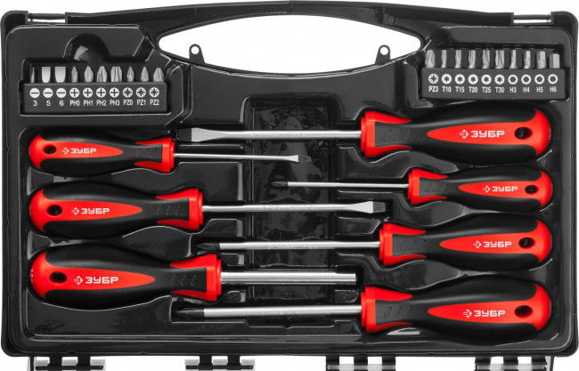 Набор "Универсал 27": Отвертки с битами, ЗУБР Мастер, Cr-V сталь, эргономичная двухкомп. рукоятка, магнитный наконечник, в кейсе, 27 предметов, ( 25027 ) Набор "Универсал 27": Отвертки с битами, ЗУБР Мастер, Cr-V сталь, эргономичная двухкомп. рукоятка, магнитный наконечник, в кейсе, 27 предметов, ( 25027 )