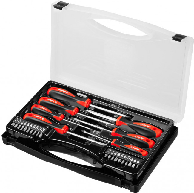 Набор "Универсал 27": Отвертки с битами, ЗУБР Мастер, Cr-V сталь, эргономичная двухкомп. рукоятка, магнитный наконечник, в кейсе, 27 предметов, ( 25027 ) Набор "Универсал 27": Отвертки с битами, ЗУБР Мастер, Cr-V сталь, эргономичная двухкомп. рукоятка, магнитный наконечник, в кейсе, 27 предметов, ( 25027 )