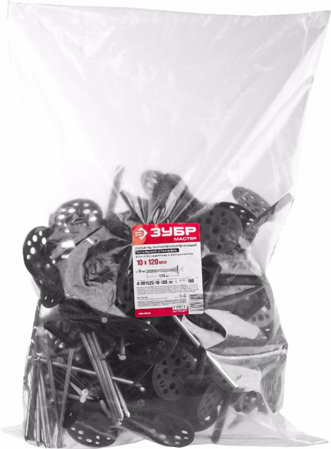 Дюбель для изоляционных материалов полипропиленовый, металлический стержень, 10 x 120 мм, 100 шт, ЗУБР,  ( 4-301525-10-120_z01 )