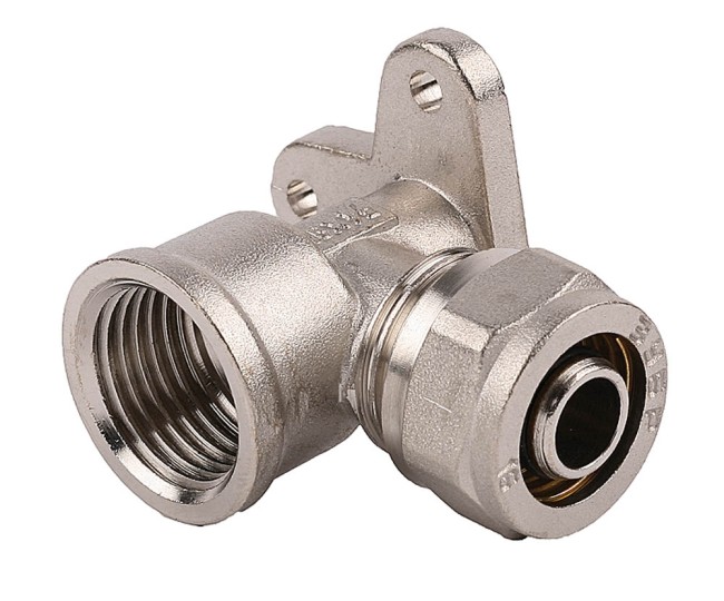 Уголок ЗУБР соединительный с креплением к полу, цанга-гайка, 1/2"х16х2,0 мм, никель,  ( 51411-16-1/2 )