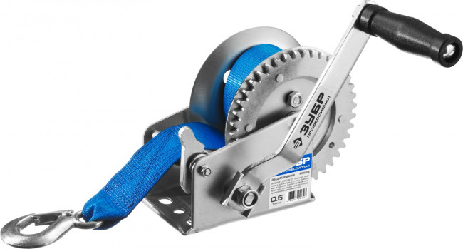 Лебедка ручная барабанная ЗУБР "ПРОФЕССИОНАЛ", тяговая, ленточная, 0,5т, 8м,  ( 43115-0.5 )