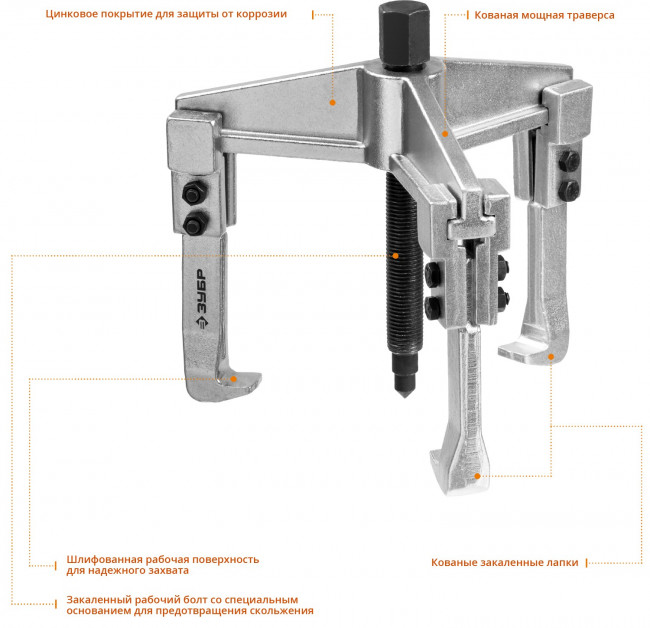 Съемник раздвижной 3-захватный, 90 мм, ЗУБР Профессионал, (  43312-180-090 )