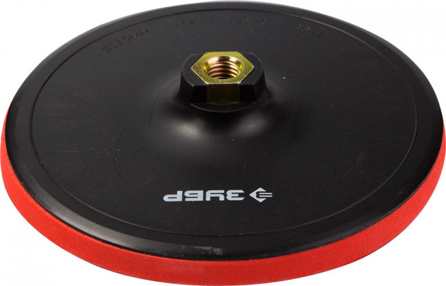 Тарелка опорная ЗУБР "МАСТЕР" пластиковая для УШМ под круг на липучке, мягкая полиуретановая прокладка, d 180 мм, М14  ,  ( 35782-180 )