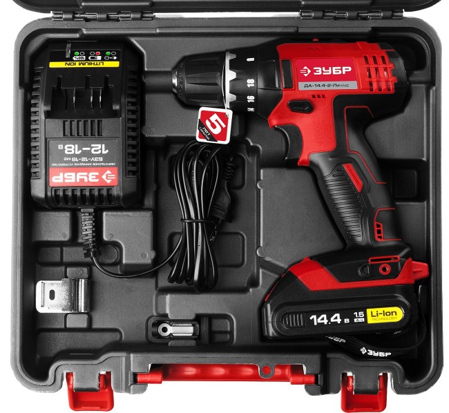 Дрель-шуруповерт 14.4 В, Li-Ion, ЗУБР,  ( ДА-14.4-2-Ли КМ2 )