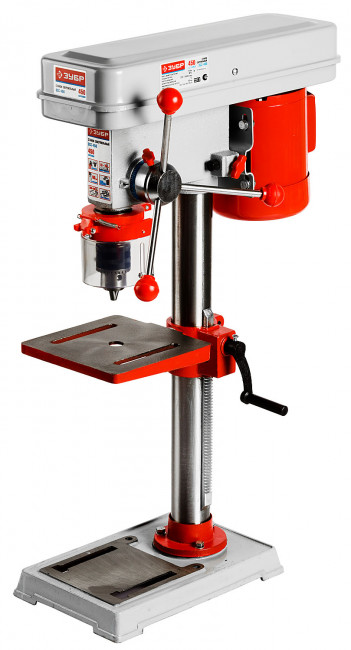 Сверлильный станок, ЗУБР ЗСС-450, 500Вт, 12 скор., патрон 16мм, ход 60мм, посадка В16(МТ2), безоп. вык-ль, тиски 75х75мм, от шпин. до основ. 524мм,  ( ЗСС-450 )