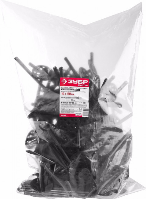 Дюбель для изоляционных материалов полипропиленовый, металлический стержень, 10 x 160 мм, 100 шт, ЗУБР,  ( 4-301525-10-160_z01 )