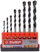 Набор ЗУБР Свёрла "СУПЕР-6" по бетону, ударные, с шестигранным хвостовиком, 3; 4; 5; 6; 7; 8; 9; 10мм, 8шт,  ( 2916-H8 )