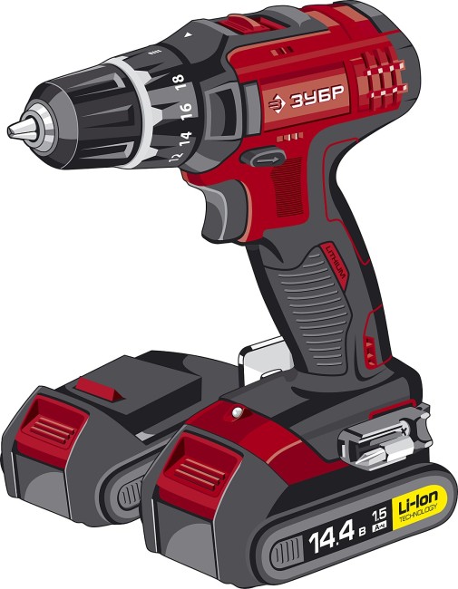 Дрель-шуруповерт 14.4 В, Li-Ion, 2 АКБ, ЗУБР,  ( ДА-14.4-2-Ли КНМ2 )