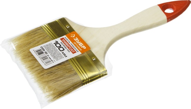 Кисть плоская ЗУБР "УНИВЕРСАЛ-ОПТИМА", светлая щетина, деревянная ручка, 100мм,  ( 01099-100_z01 )