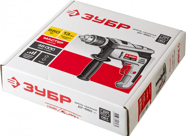 Дрель ударная, ЗУБР ДУ-550 ЭР, патрон 13 мм, реверс, сталь 10 мм / бетон 10 мм / дерево 20 мм, 550 Вт,  ( ДУ-550 ЭР )