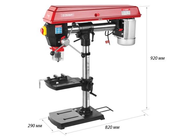 Радиально-сверлильный станок, ЗУБР ЗСС-550, 550Вт, 5ск, патрон 16мм, ход 100мм, посадка В16(МТ2), безоп. выкл-ль, тиски 75х75мм,от шпин.до основ.550мм,  ( ЗСС-550 )