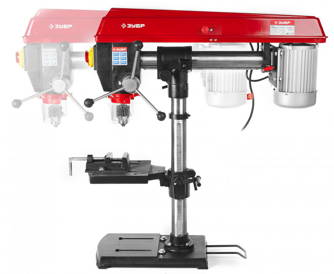 Радиально-сверлильный станок, ЗУБР ЗСС-550, 550Вт, 5ск, патрон 16мм, ход 100мм, посадка В16(МТ2), безоп. выкл-ль, тиски 75х75мм,от шпин.до основ.550мм,  ( ЗСС-550 )