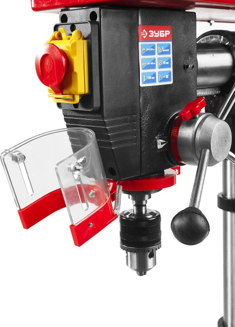 Радиально-сверлильный станок, ЗУБР ЗСС-550, 550Вт, 5ск, патрон 16мм, ход 100мм, посадка В16(МТ2), безоп. выкл-ль, тиски 75х75мм,от шпин.до основ.550мм,  ( ЗСС-550 )