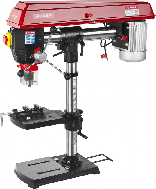 Радиально-сверлильный станок, ЗУБР ЗСС-550, 550Вт, 5ск, патрон 16мм, ход 100мм, посадка В16(МТ2), безоп. выкл-ль, тиски 75х75мм,от шпин.до основ.550мм,  ( ЗСС-550 )