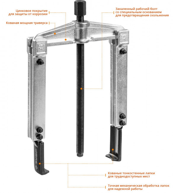 Съемник раздвижной 2-захватный с тонкими захватами, 215 мм, ЗУБР Профессионал, (  43313-160-215 )