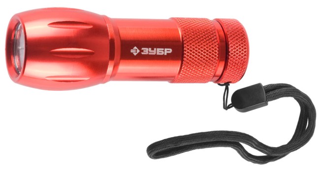 Фонарь ЗУБР "МАСТЕР" ручной, алюминиевый корпус, 9 светодиодов, 3ААА, красный ,  ( 56213-R )