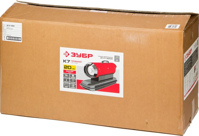 Пушка дизельная тепловая, ЗУБР ДП-К7-20000, 220 В, 20 кВт, 350 м.куб/час, 18.5 л, 1.9 кг/ч, регулятор температуры,  ( ДП-К7-20000 )