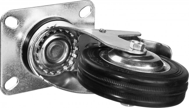 Колесо поворотное c тормозом d=100 мм, г/п 70 кг, резина/металл, игольчатый подшипник, ЗУБР Профессионал,  ( 30936-100-B )