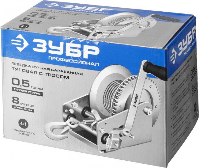 Лебедка ручная барабанная ЗУБР "ПРОФЕССИОНАЛ", тяговая, тросовая, 0,5т, 8м, ( 43113-0.5_z01 ) Лебедка ручная барабанная ЗУБР "ПРОФЕССИОНАЛ", тяговая, тросовая, 0,5т, 8м, ( 43113-0.5_z01 )