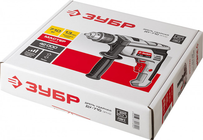 Дрель ударная, ЗУБР ДУ-710 ЭРМ2, патрон 13мм, реверс, сталь 10 мм / бетон 13 мм / дерево 20 мм, 710 Вт,  ( ДУ-710 ЭРМ2 )