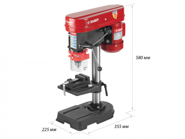 Сверлильный станок, ЗУБР, 350Вт, 5 скор., патрон 13мм, ход 50мм, посадка В16(МТ2), безоп. вык-ль, тиски 63х63мм, от шпин. до основ. 290мм,  ( ЗСС-350 )
