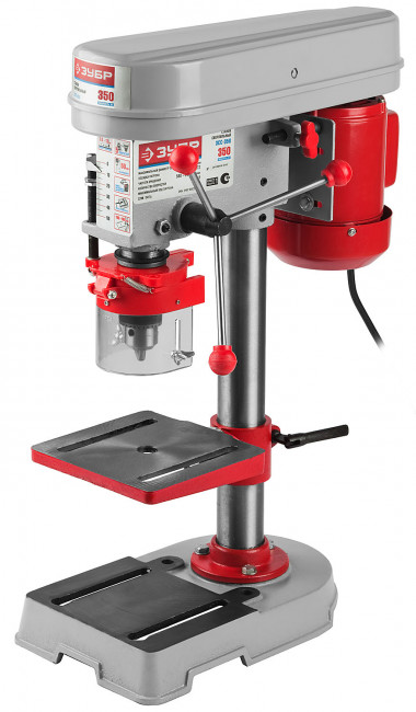 Сверлильный станок, ЗУБР, 350Вт, 5 скор., патрон 13мм, ход 50мм, посадка В16(МТ2), безоп. вык-ль, тиски 63х63мм, от шпин. до основ. 290мм,  ( ЗСС-350 )