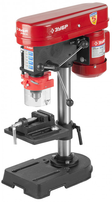 Сверлильный станок, ЗУБР, 350Вт, 5 скор., патрон 13мм, ход 50мм, посадка В16(МТ2), безоп. вык-ль, тиски 63х63мм, от шпин. до основ. 290мм,  ( ЗСС-350 )