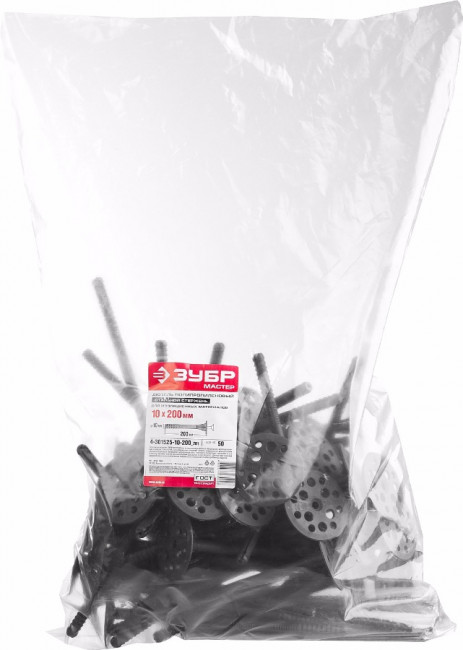 Дюбель для изоляционных материалов полипропиленовый, металлический стержень, 10 x 200 мм, 50 шт, ЗУБР,  ( 4-301525-10-200_z01 )