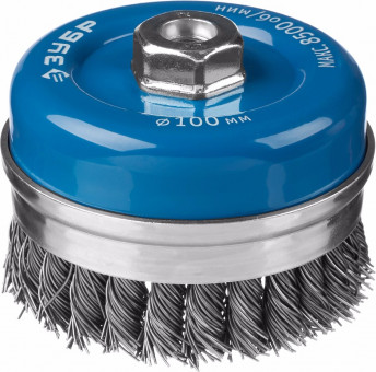ЗУБР "ПРОФЕССИОНАЛ". Щетка чашечная усиленная для УШМ, плетеные пучки стальной проволоки 0,8мм, 100ммхМ14,  ( 35271-100_z02 )