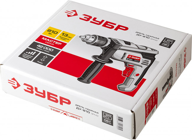 Дрель ударная, ЗУБР ДУ-810 ЭРМ2, патрон 13мм, реверс, сталь 10 мм / бетон 13 мм / дерево 20 мм, 810 Вт,  ( ДУ-810 ЭРМ2 )