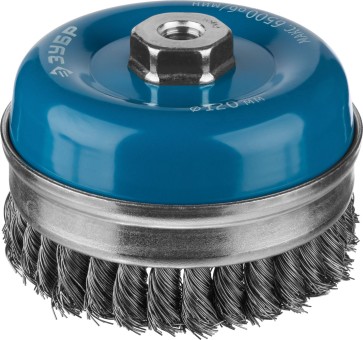ЗУБР "ПРОФЕССИОНАЛ". Щетка чашечная усиленная для УШМ, плетеные пучки стальной проволоки 0,5мм, 120ммхМ14,  ( 3527-120_z02 )