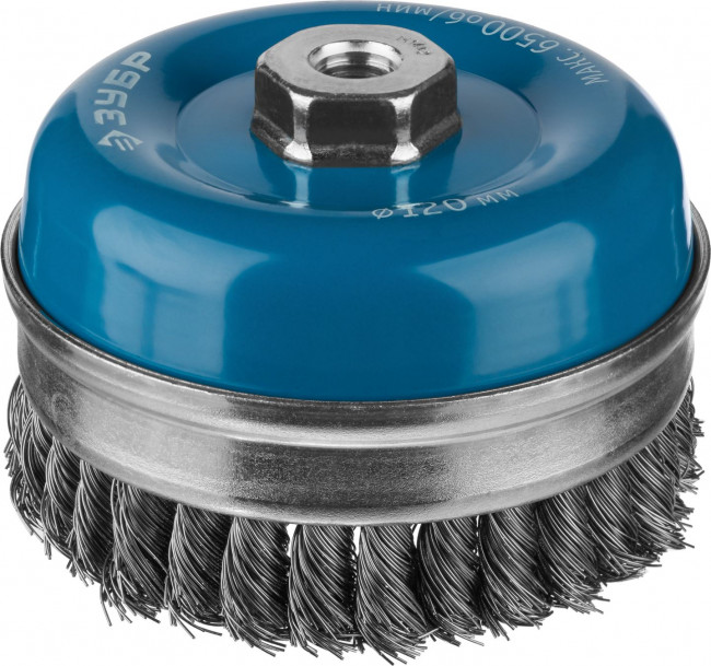 ЗУБР "ПРОФЕССИОНАЛ". Щетка чашечная усиленная для УШМ, плетеные пучки стальной проволоки 0,5мм, 120ммхМ14,  ( 3527-120_z02 )