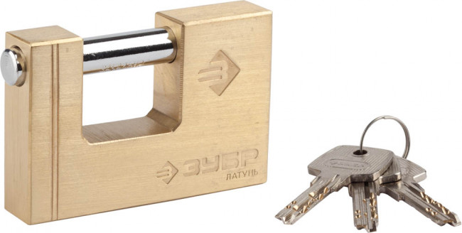 Замок ЗУБР "ЭКСПЕРТ" навесной, латунный корпус, П-образная форма, 90мм ,  ( 37295-90 )