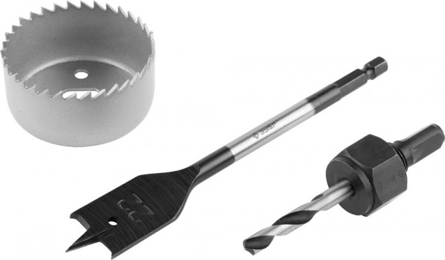 Набор для врезки замков. Коронка по дереву 54мм, державка с центр. сверлом, перьевое сверло 22мм, 3 пред, ЗУБР,  ( 2954-54-H3_z01 )