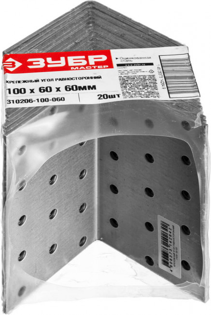 Уголок крепежный равносторонний УКР-2.0, 100х60х60 х 2мм, ЗУБР,  ( 310206-100-060 )
