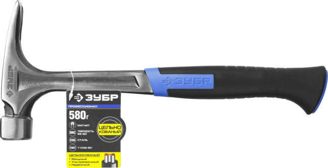 Молоток-гвоздодер ЗУБР "ПРОФЕССИОНАЛ" цельнокованый с магнитом и двухкомпонентной рукояткой, 580г,  ( 20258-580 )