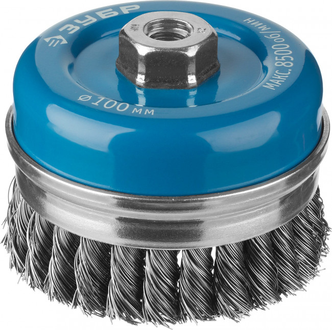 ЗУБР "ПРОФЕССИОНАЛ". Щетка чашечная усиленная для УШМ, плетеные пучки стальной проволоки 0,5мм, 100ммхМ14,  ( 3527-100_z02 )